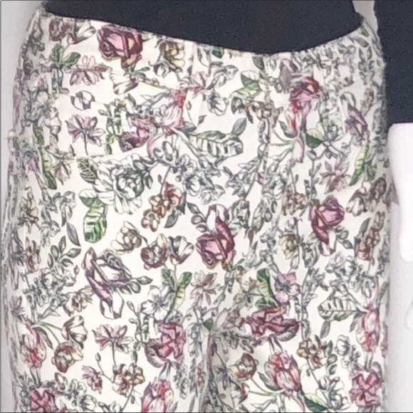 L’Agence Cream Floral Print Margot Skinny Cropped Jeans Sz25 Zip Fly ButtonClose - Picture 11 of 16